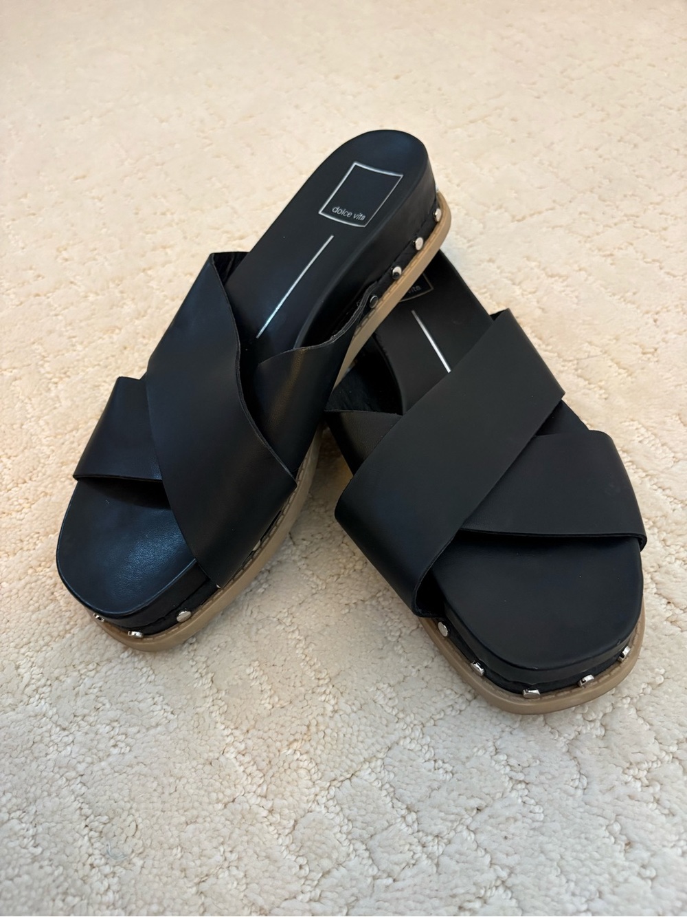 Dolce Vita Black Studded Platform Slide Sandals Size 8 🩴